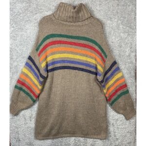 L Love Women's Oversized Knit Sweater Turtle Neck Striped Size S/M
